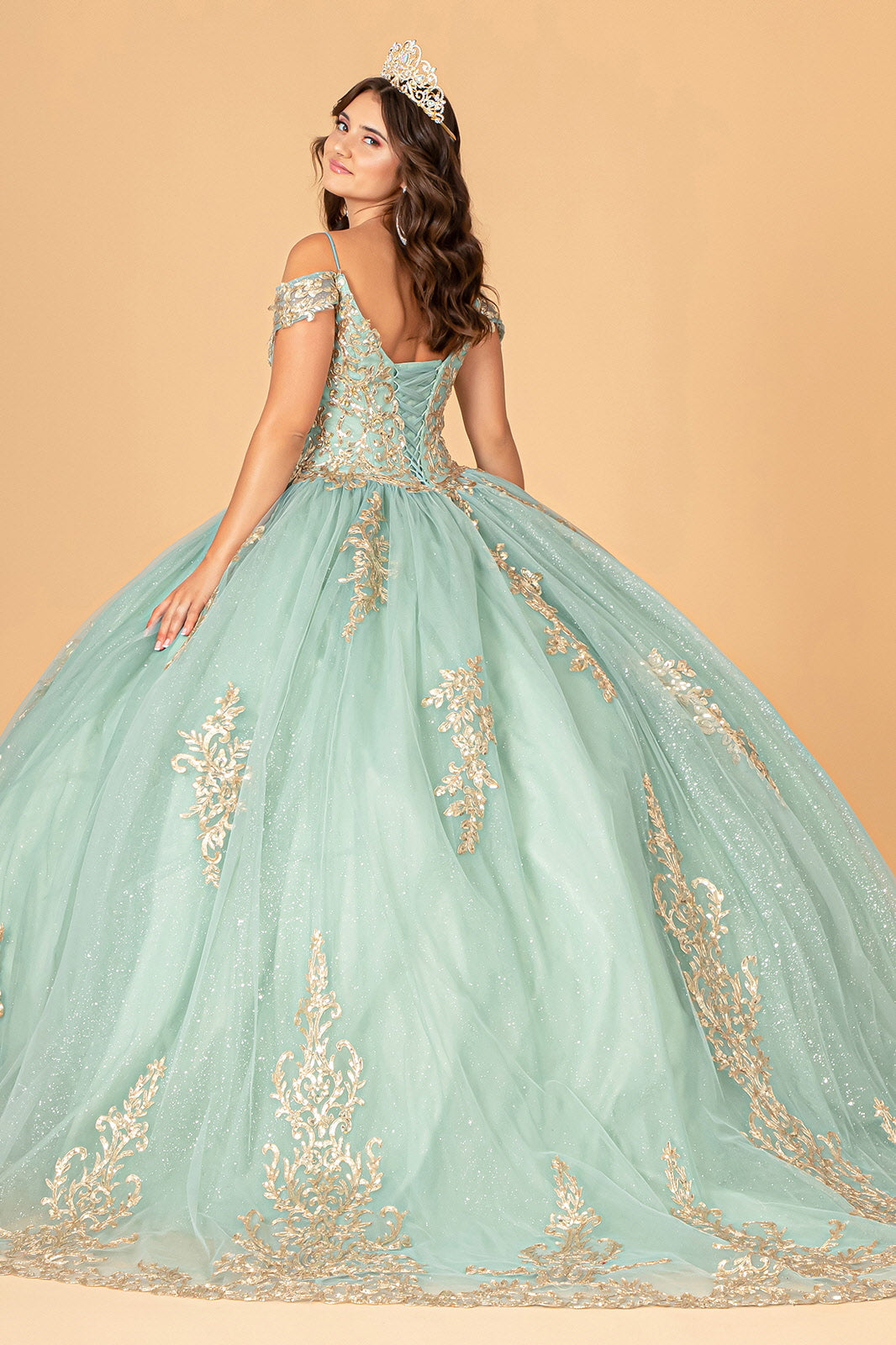 Embroidered Cold Shoulder Ball Gown by Elizabeth K GL3100