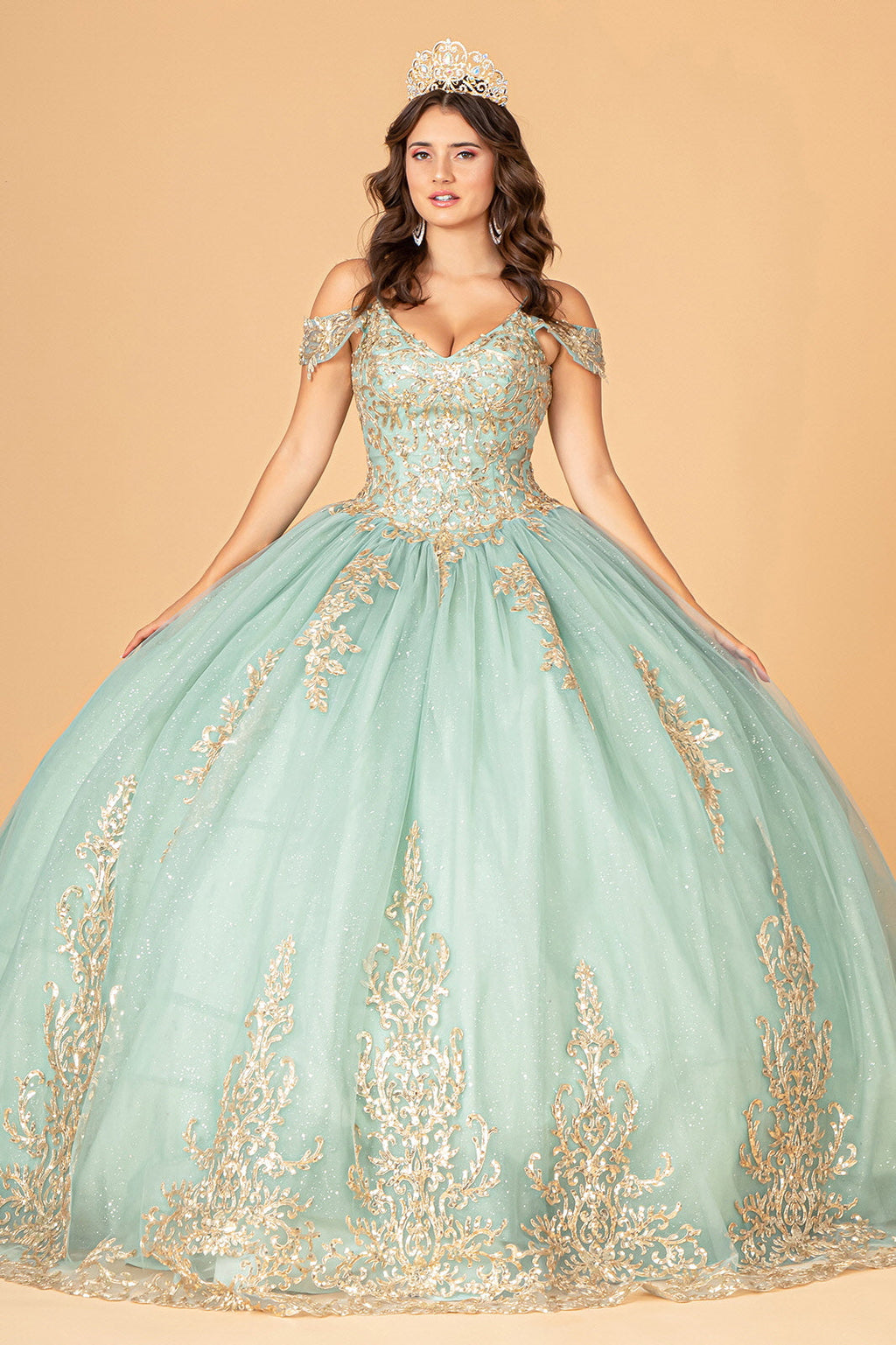 Embroidered Cold Shoulder Ball Gown by Elizabeth K GL3100