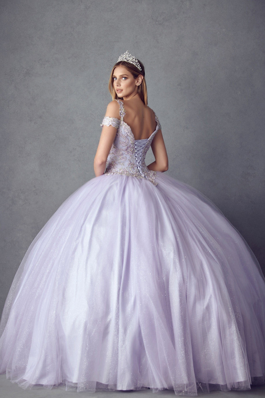 Embroidered Cold Shoulder Ball Gown by Juliet 1430