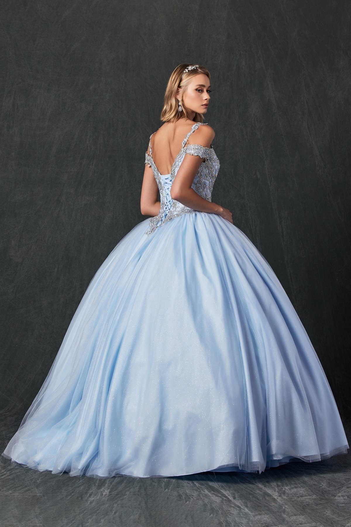 Embroidered Cold Shoulder Ball Gown by Juliet 1430
