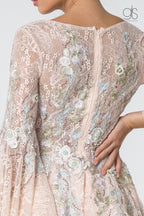 Embroidered Lace Ballgown with Bell Sleeves by Elizabeth K GL1592