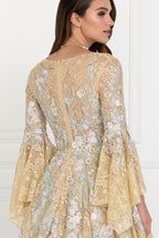 Embroidered Lace Ballgown with Bell Sleeves by Elizabeth K GL1592