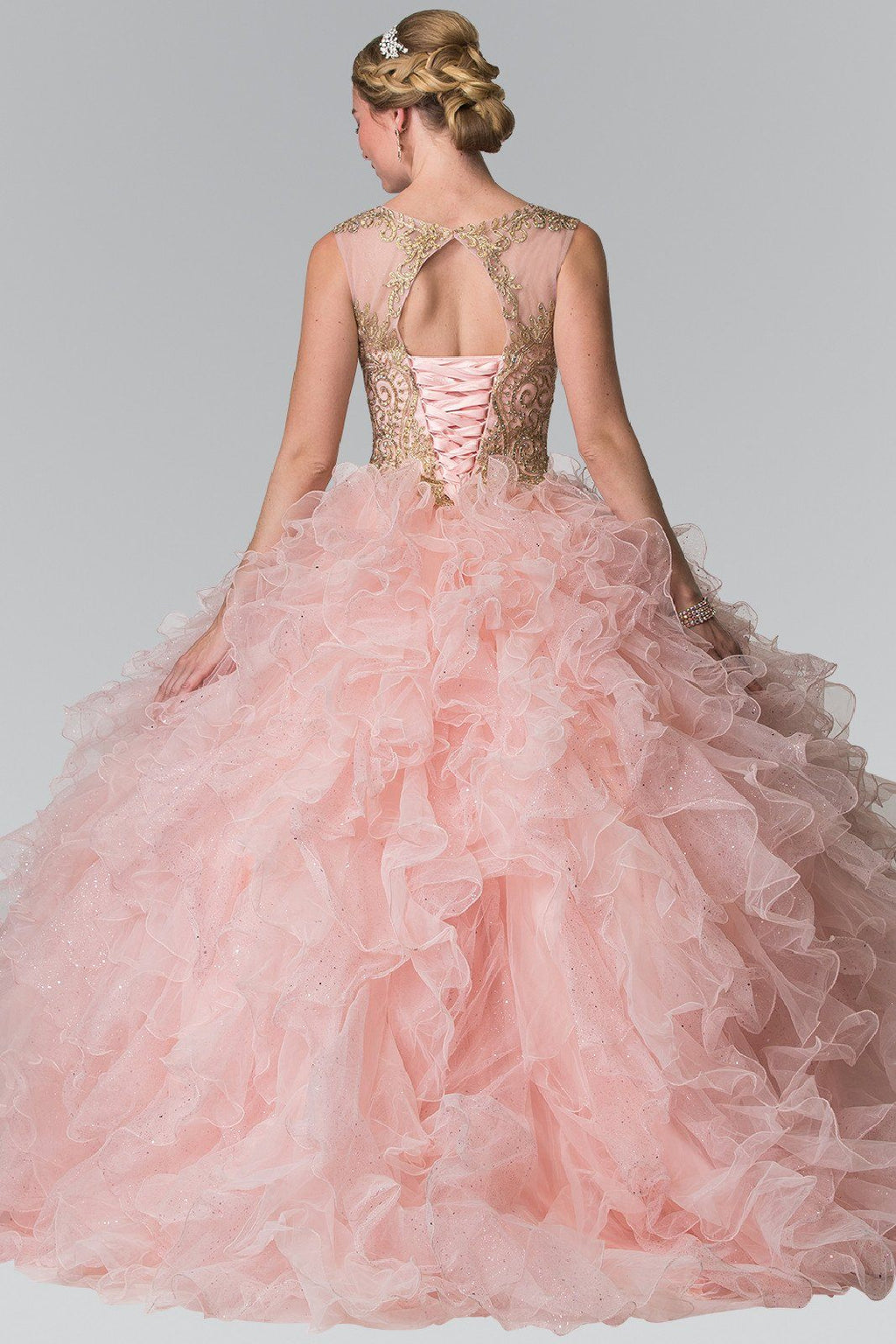Embroidered Sleeveless Ruffled Ballgown by Elizabeth K GL2208