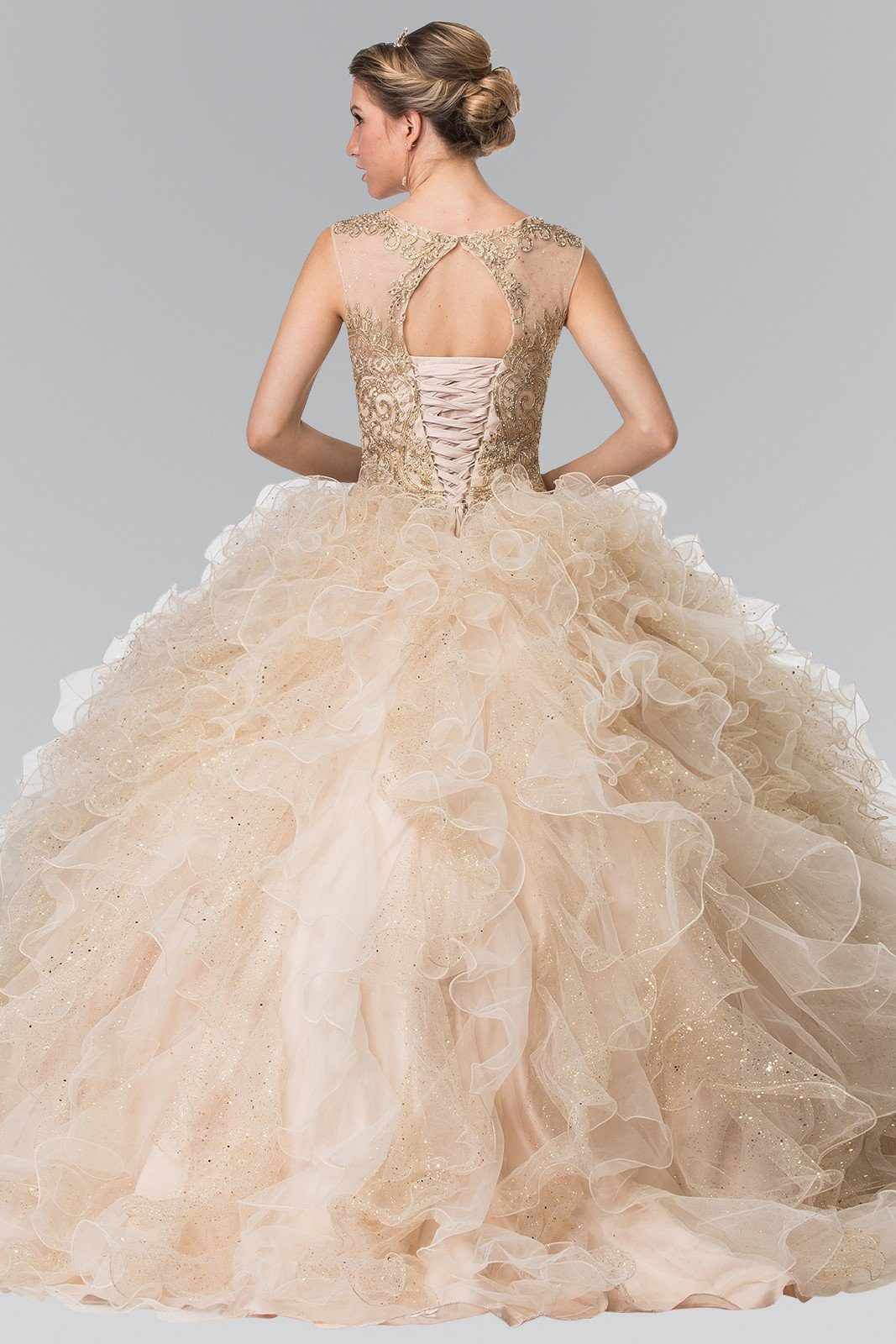 Embroidered Sleeveless Ruffled Ballgown by Elizabeth K GL2208