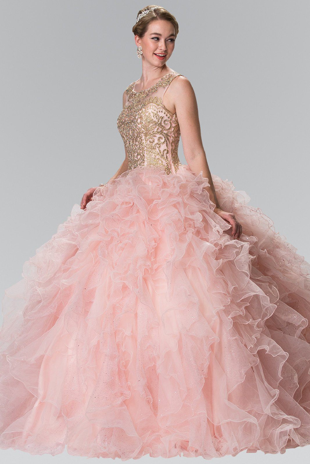Embroidered Sleeveless Ruffled Ballgown by Elizabeth K GL2208