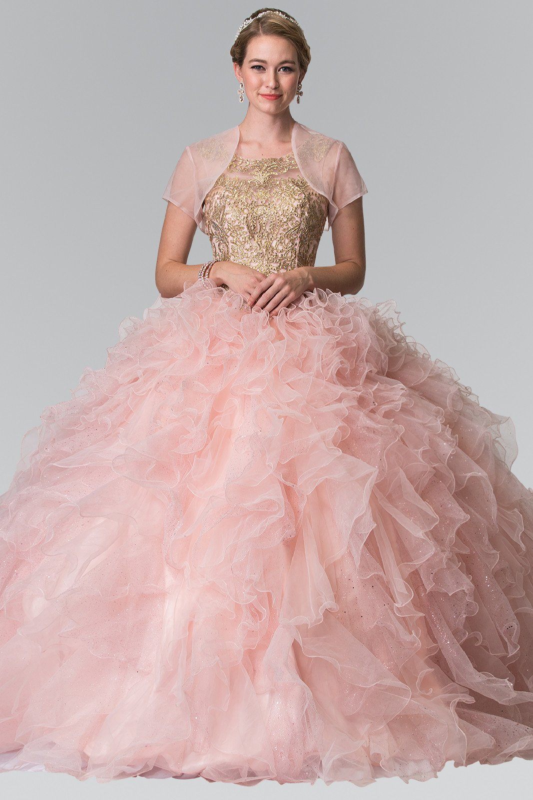 Embroidered Sleeveless Ruffled Ballgown by Elizabeth K GL2208