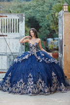 Embroidered Strapless Layered Ball Gown by Petite Adele PQ1051