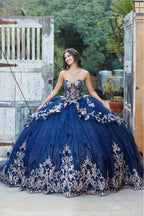 Embroidered Strapless Layered Ball Gown by Petite Adele PQ1051