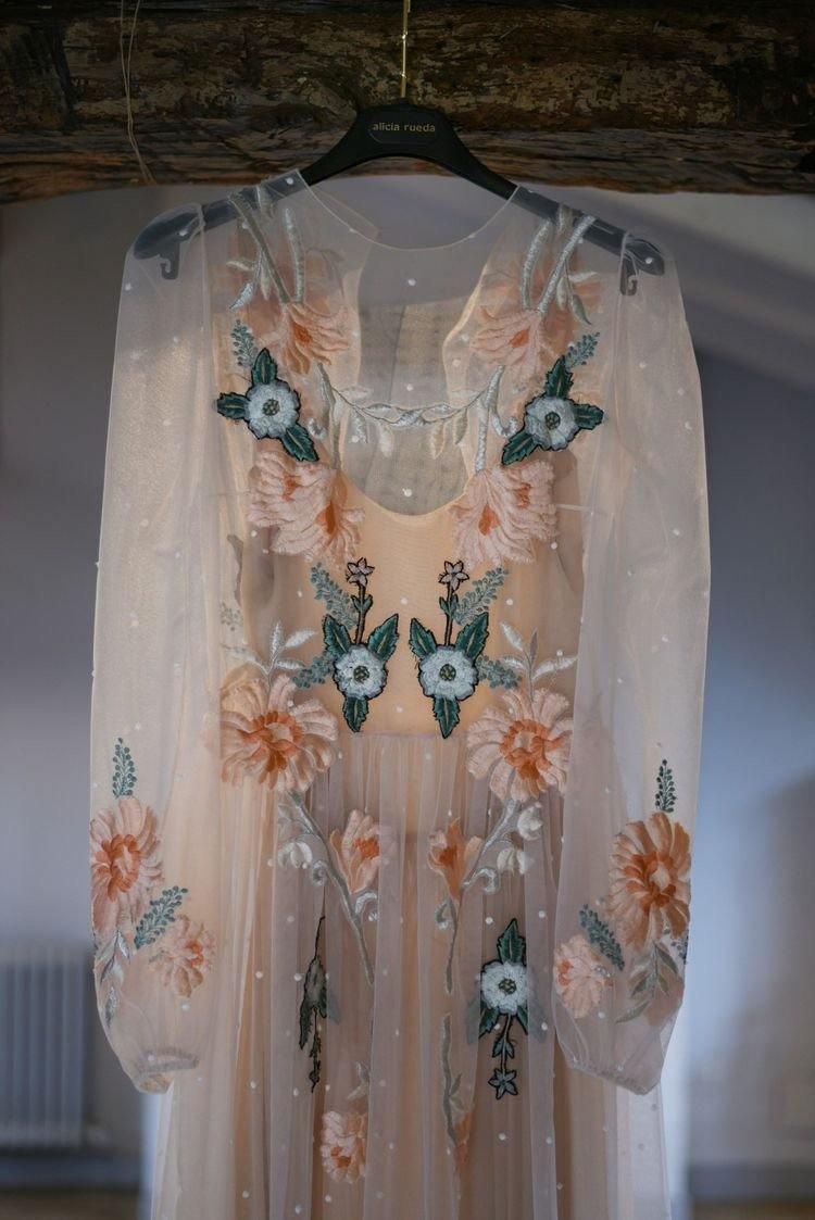 Vestido de festa elegante com corte A, bordado, costas abertas, manga comprida e brilhante PSK001