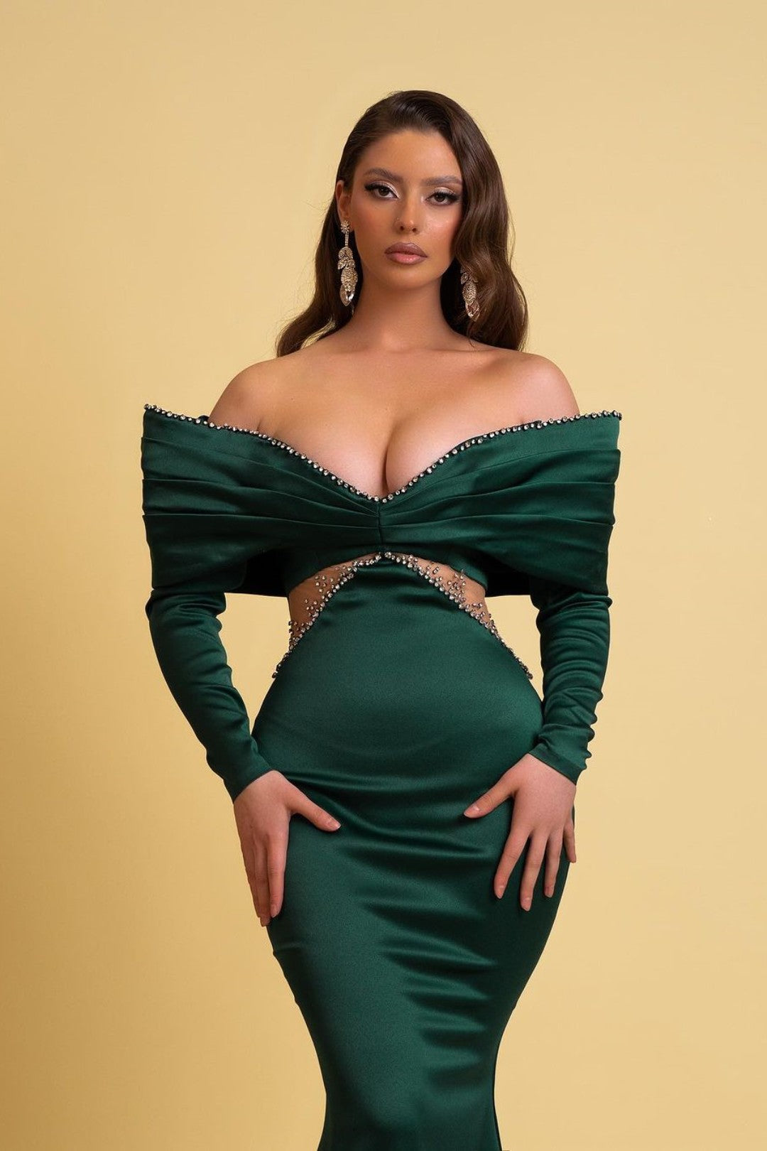 Dark Green Off-the-Shoulder Long Velvet Mermaid Evening Dresses