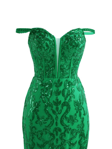 Erryn | Green Sheath Sequins Long Prom Dress with Slit