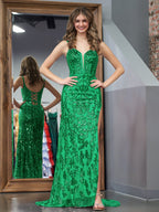Erryn | Green Sheath Sequins Long Prom Dress with Slit
