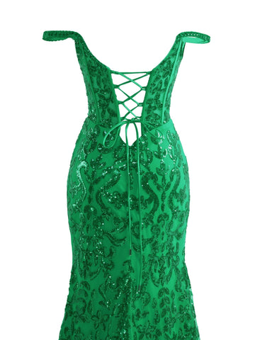 Erryn | Green Sheath Sequins Long Prom Dress with Slit
