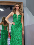 Erryn | Green Sheath Sequins Long Prom Dress with Slit
