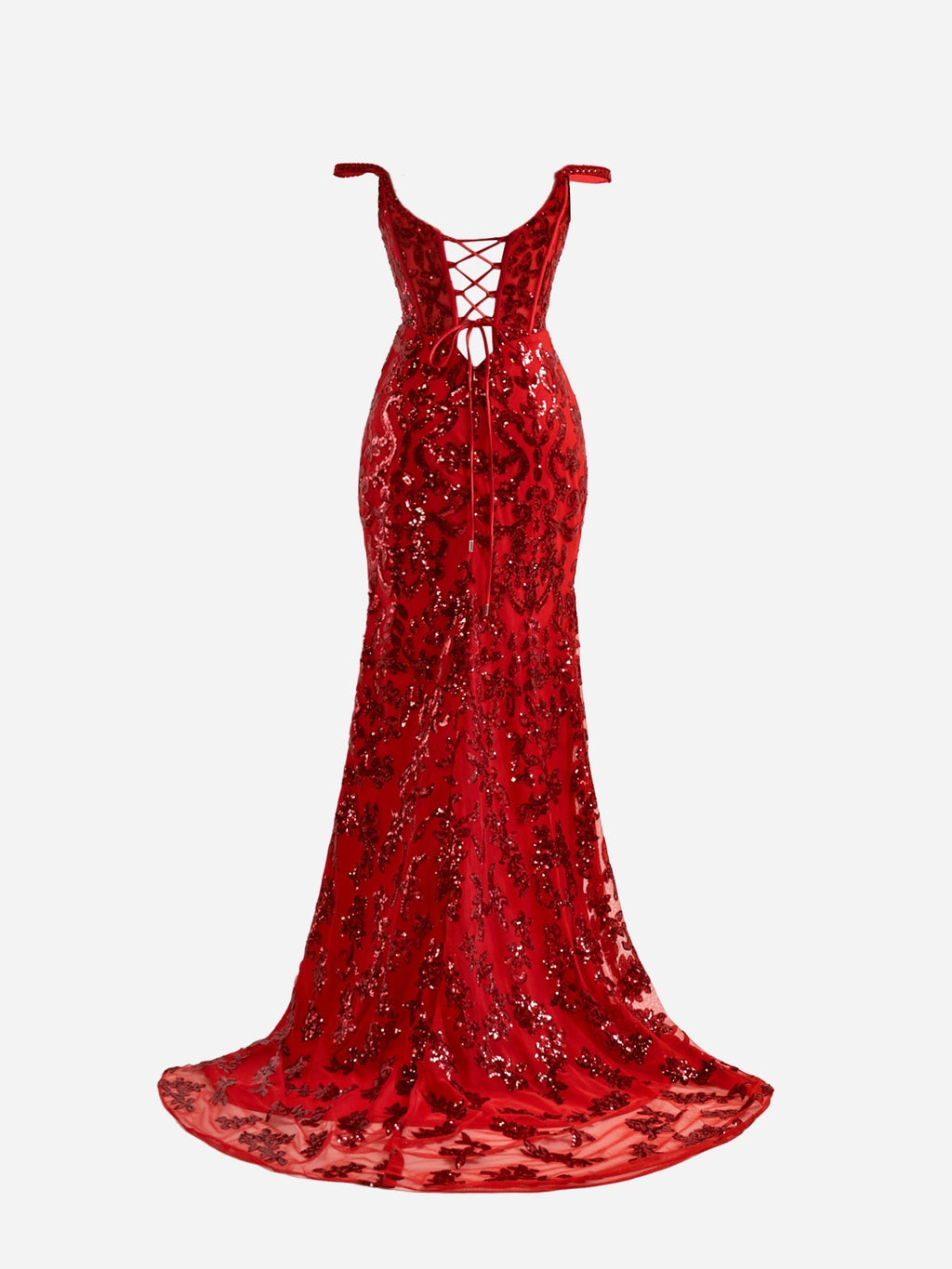 Erryn | Vestido de festa comprido vermelho com racha e lantejoulas