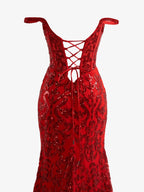 Erryn | Vestido de festa comprido vermelho com racha e lantejoulas