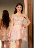 Vestido Corto de Baile en Capas con Escote de Corazón y Corte en A