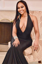 Ausgezeichnetes langes schwarzes Ballkleid im Meerjungfrau-Stil mit Neckholder und offenem Rücken