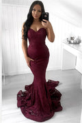 Excelente vestido de baile longo sereia sem alças com aplicações de renda