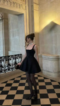 Vestido Corto de Fiesta de Línea A con Tiras Sensuales Negro Atuendo de Cumpleaños Y7621