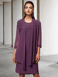 Zweiteiliges Etuikleid/Säulenkleid für die Brautmutter, elegantes, knielanges Chiffon-Kleid mit Spitze, ärmellos, einfarbig