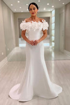Fabelhaftes weißes Meerjungfrauen-Brautkleid aus Satin mit Trägerlos und ohne Ärmel