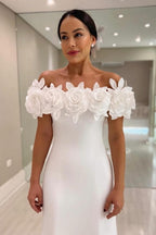 Fabelhaftes weißes Meerjungfrauen-Brautkleid aus Satin mit Trägerlos und ohne Ärmel