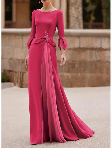 Meerjungfrau/Trompete Elegantes bodenlanges Chiffon-Kleid mit langen Ärmeln und Kristallen für die Brautmutter
