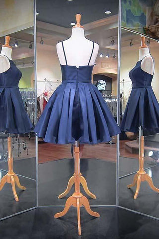 Mode 2023 Marineblaue Spaghettiträger Satin Homecoming Kleider PD040