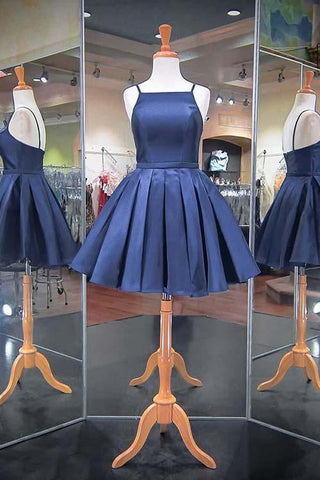 Mode 2023 Marineblaue Spaghettiträger Satin Homecoming Kleider PD040