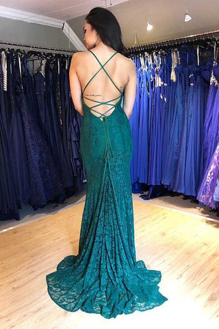 Fashion Lace Lace-up Mermaid Green Long Prom Dress PSK034