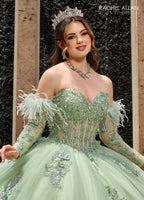 Feather Long Sleeve Quinceanera Dress by Rachel Allan RQ2171