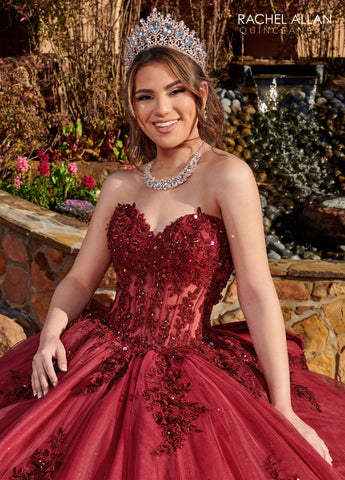 Quinceanera-Kleid mit langen Federärmeln von Rachel Allan RQ2171