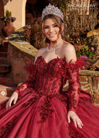 Feather Long Sleeve Quinceanera Dress by Rachel Allan RQ2171