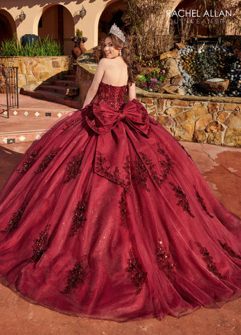 Quinceanera-Kleid mit langen Federärmeln von Rachel Allan RQ2171