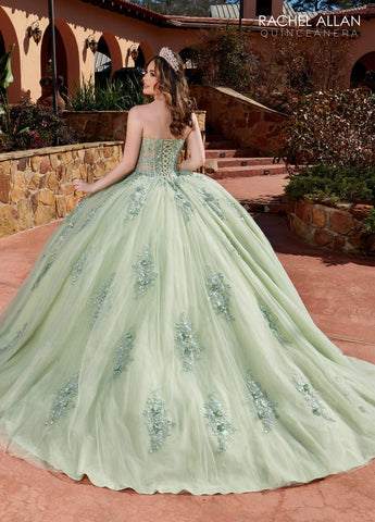 Quinceanera-Kleid mit langen Federärmeln von Rachel Allan RQ2171