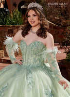 Feather Long Sleeve Quinceanera Dress by Rachel Allan RQ2171
