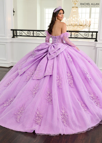 Quinceanera-Kleid mit langen Federärmeln von Rachel Allan RQ2171