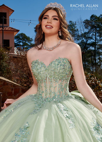 Quinceanera-Kleid mit langen Federärmeln von Rachel Allan RQ2171