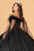 Feather Off Shoulder Ball Gown by Elizabeth K GL3101