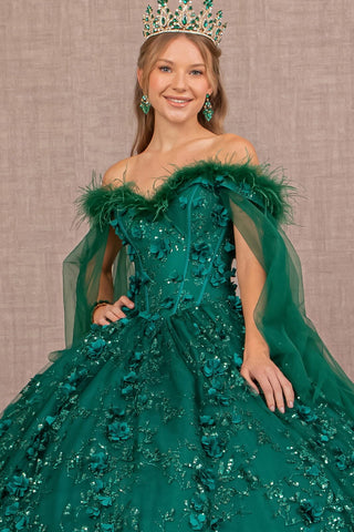Schulterfreies Ballkleid mit Federn von Elizabeth K GL3101