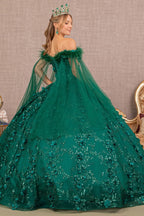 Feather Off Shoulder Ball Gown by Elizabeth K GL3101