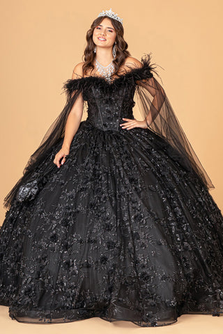 Schulterfreies Ballkleid mit Federn von Elizabeth K GL3101
