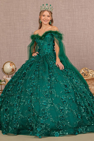 Schulterfreies Ballkleid mit Federn von Elizabeth K GL3101
