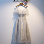 Vestido curto de tule cinzento fofo para baile de finalistas s96