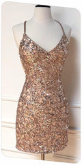 Enges Glitzer V-Ausschnitt Pailletten Partykleid Sexy Homecoming-Kleid Y1419