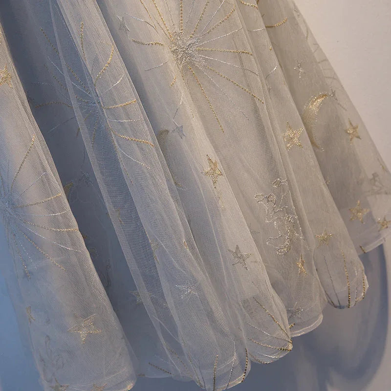Vestido curto de tule cinzento fofo para baile de finalistas s96