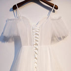 Vestido curto de tule branco para baile de finalistas s97