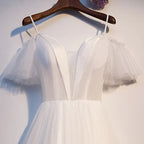 Vestido curto de tule branco para baile de finalistas s97