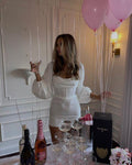 Abito da Festa di Compleanno Bianco con Maniche a Palloncino Abito Corto Sexy per il Ballo d'Autunno Y1556